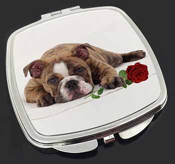 Bulldog with Red Rose Make-Up Compact Mirror