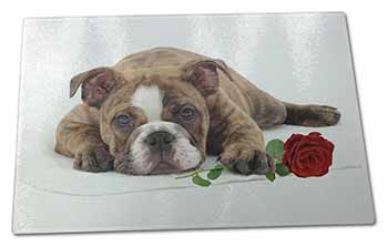 Large Glass Cutting Chopping Board Bulldog with Red Rose