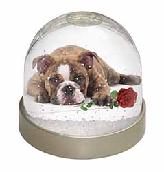 Bulldog with Red Rose Snow Globe Photo Waterball