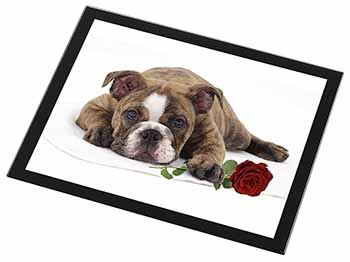 Bulldog with Red Rose Black Rim High Quality Glass Placemat