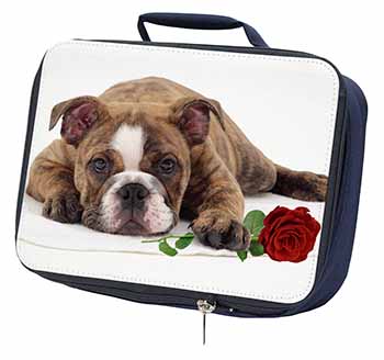 Bulldog with Red Rose Navy Insulated School Lunch Box/Picnic Bag