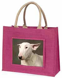 Bull Terrier Dog Large Pink Jute Shopping Bag