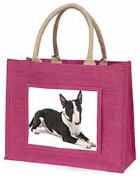 Bull Terrier Dog Large Pink Jute Shopping Bag