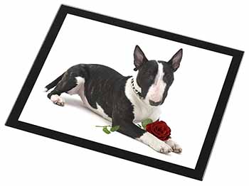 Bull Terrier Dog with Red Rose Black Rim High Quality Glass Placemat