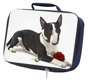 Bull Terrier Dog with Red Rose Navy Insulated School Lunch Box/Picnic Bag