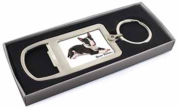 Brindle and White Bull Terrier "Yours Forever..." Chrome Metal Bottle Opener Key