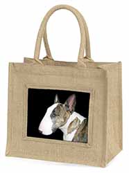 A Beautiful Brindle Bull Terrier Natural/Beige Jute Large Shopping Bag