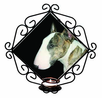 A Beautiful Brindle Bull Terrier Wrought Iron Wall Art Candle Holder