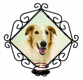 Borzoi Dog Wrought Iron Wall Art Candle Holder