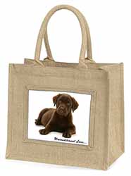 Chesapeake Bay Retriever-Love Natural/Beige Jute Large Shopping Bag