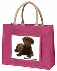 Chesapeake Bay Retriever-Love Large Pink Jute Shopping Bag