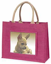 Chihuahua Large Pink Jute Shopping Bag