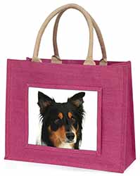 Tri-Colour Border Collie Dog Large Pink Jute Shopping Bag