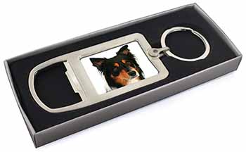 Tri-Colour Border Collie Dog Chrome Metal Bottle Opener Keyring in Box