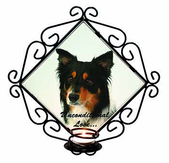 Tri-Colour Border Collie-Love Wrought Iron Wall Art Candle Holder