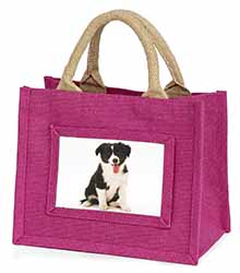 Border Collie Puppy Little Girls Small Pink Jute Shopping Bag