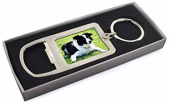 Border Collie Dog Chrome Metal Bottle Opener Keyring in Box