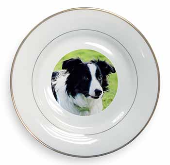 Border Collie Dog Gold Rim Plate Printed Full Colour in Gift Box