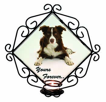 Liver and White Border Collie "Yours Forever..." Wrought Iron Wall Art Candle Ho