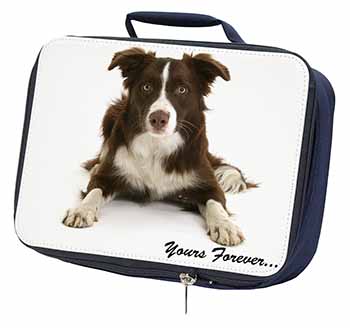 Liver and White Border Collie "Yours Forever..." Navy Insulated School Lunch Box