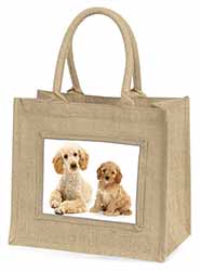 Poodle and Cockerpoo Natural/Beige Jute Large Shopping Bag