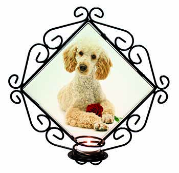 Poodle with Red Rose Wrought Iron Wall Art Candle Holder