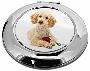 Poodle with Red Rose Make-Up Round Compact Mirror