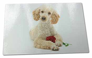 Large Glass Cutting Chopping Board Poodle with Red Rose