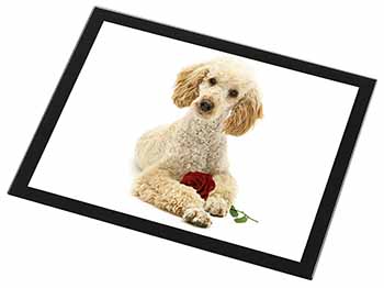 Poodle with Red Rose Black Rim High Quality Glass Placemat