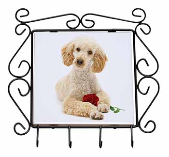 Poodle with Red Rose Wrought Iron Key Holder Hooks