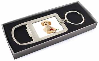 Poodle with Red Rose Chrome Metal Bottle Opener Keyring in Box