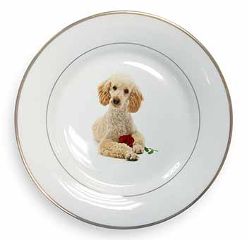 Poodle with Red Rose Gold Rim Plate Printed Full Colour in Gift Box