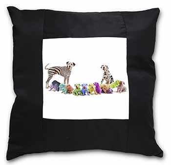 Colourful Dalmatian Dogs Black Satin Feel Scatter Cushion