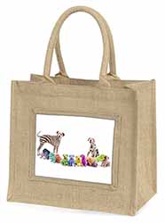 Colourful Dalmatian Dogs Natural/Beige Jute Large Shopping Bag