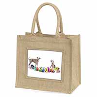 Colourful Dalmatian Dogs Natural/Beige Jute Large Shopping Bag