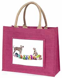 Colourful Dalmatian Dogs Large Pink Jute Shopping Bag