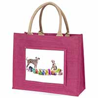 Colourful Dalmatian Dogs Large Pink Jute Shopping Bag