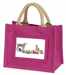 Colourful Dalmatian Dogs Little Girls Small Pink Jute Shopping Bag