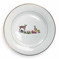 Colourful Dalmatian Dogs Gold Rim Plate Printed Full Colour in Gift Box