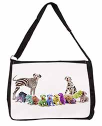 Colourful Dalmatian Dogs Large Black Laptop Shoulder Bag School/College