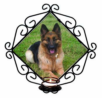 Alsatian/ German Shepherd Dog Wrought Iron Wall Art Candle Holder