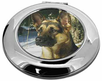 German Shepherd Dog in Snow Make-Up Round Compact Mirror