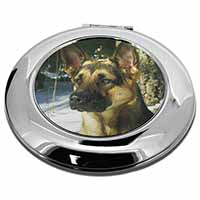 German Shepherd Dog in Snow Make-Up Round Compact Mirror