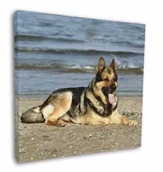 German Shepherd Dog on Beach Square Canvas 12"x12" Wall Art Picture Print