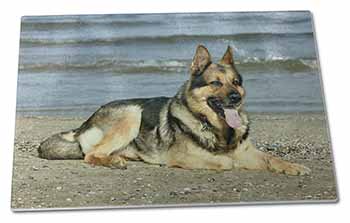 Large Glass Cutting Chopping Board German Shepherd Dog on Beach