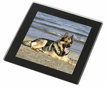 German Shepherd Dog on Beach Black Rim High Quality Glass Coaster