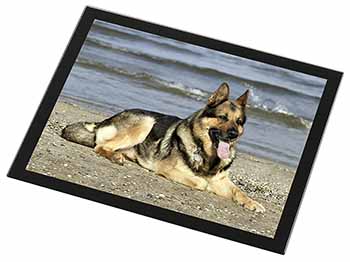 German Shepherd Dog on Beach Black Rim High Quality Glass Placemat