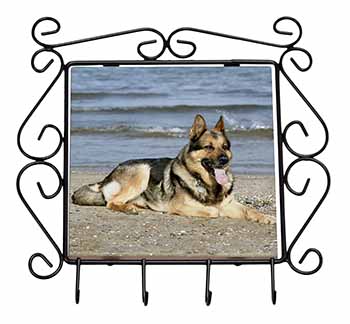 German Shepherd Dog on Beach Wrought Iron Key Holder Hooks