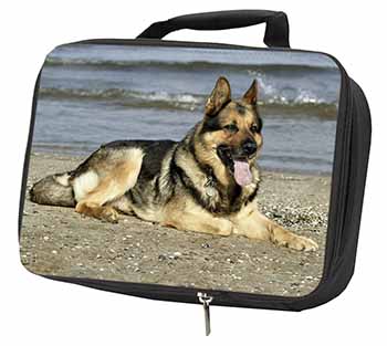 German Shepherd Dog on Beach Black Insulated School Lunch Box/Picnic Bag