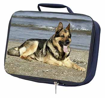 German Shepherd Dog on Beach Navy Insulated School Lunch Box/Picnic Bag